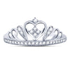 Sterling Silver Womens Round Diamond Crown Tiara Heart Ring 1/6 Cttw