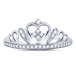 Sterling Silver Womens Round Diamond Crown Tiara Heart Ring 1/6 Cttw