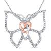 Sterling Silver Womens Round Diamond Butterfly Bug Heart Pendant 1/10 Cttw