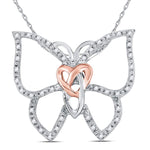 Sterling Silver Womens Round Diamond Butterfly Bug Heart Pendant 1/10 Cttw