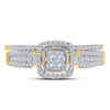 14kt Yellow Gold Princess Diamond Halo Bridal Wedding Ring Band Set 1/2 Cttw