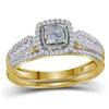 14kt Yellow Gold Princess Diamond Halo Bridal Wedding Ring Band Set 1/2 Cttw