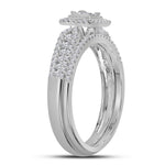 14kt White Gold Princess Diamond Halo Bridal Wedding Ring Band Set 1/2 Cttw