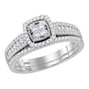 14kt White Gold Princess Diamond Halo Bridal Wedding Ring Band Set 1/2 Cttw