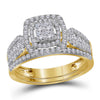 14kt Yellow Gold Princess Diamond Bridal Wedding Ring Band Set 1 Cttw