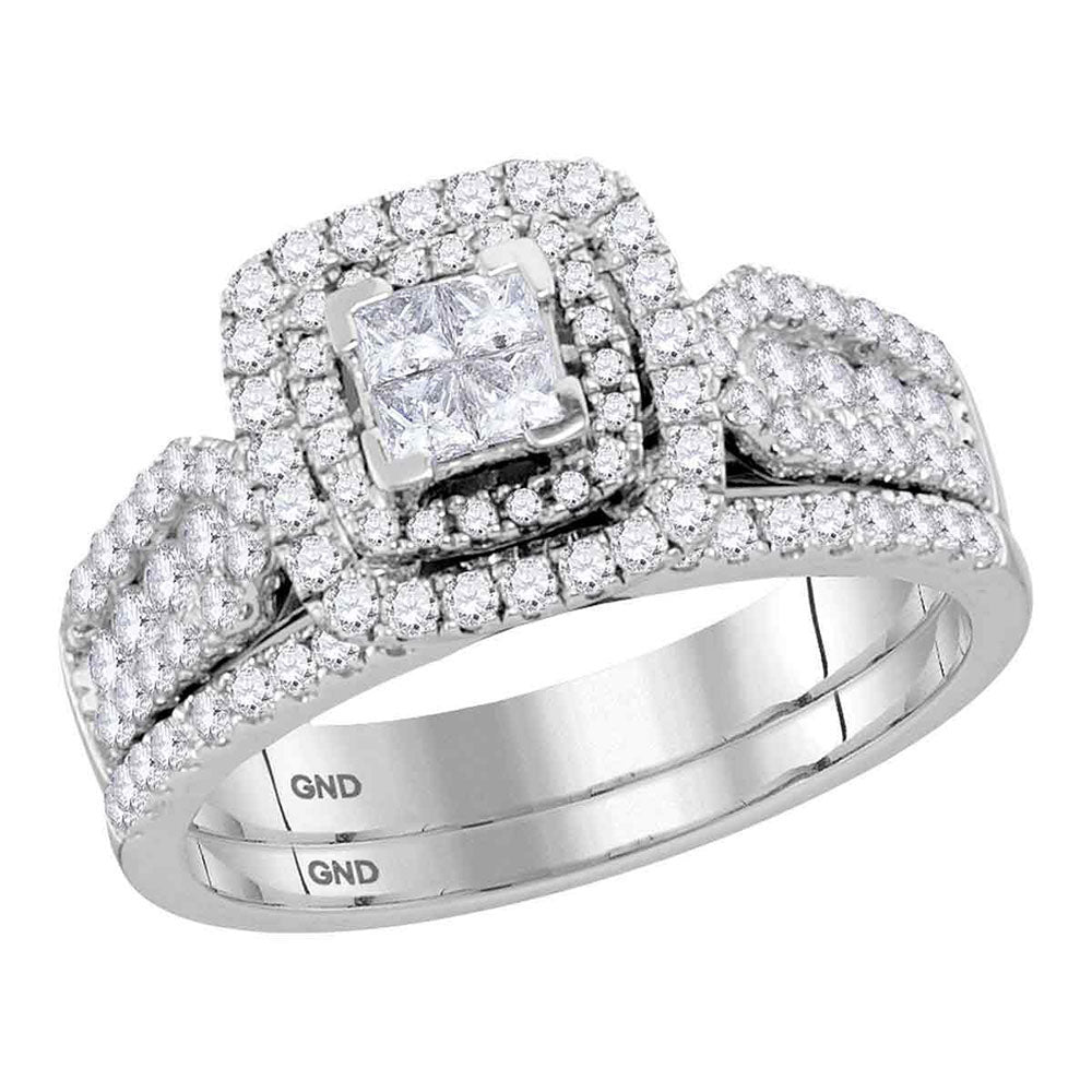 14kt White Gold Princess Diamond Bridal Wedding Ring Band Set 1 Cttw