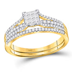 14kt Yellow Gold Princess Diamond Bridal Wedding Ring Band Set 1/2 Cttw