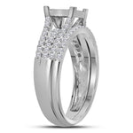 14kt White Gold Princess Diamond Cluster Bridal Wedding Ring Band Set 1 Cttw