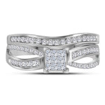 14kt White Gold Princess Diamond Bridal Wedding Ring Band Set 1/2 Cttw