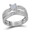 14kt White Gold Princess Diamond Bridal Wedding Ring Band Set 1/2 Cttw