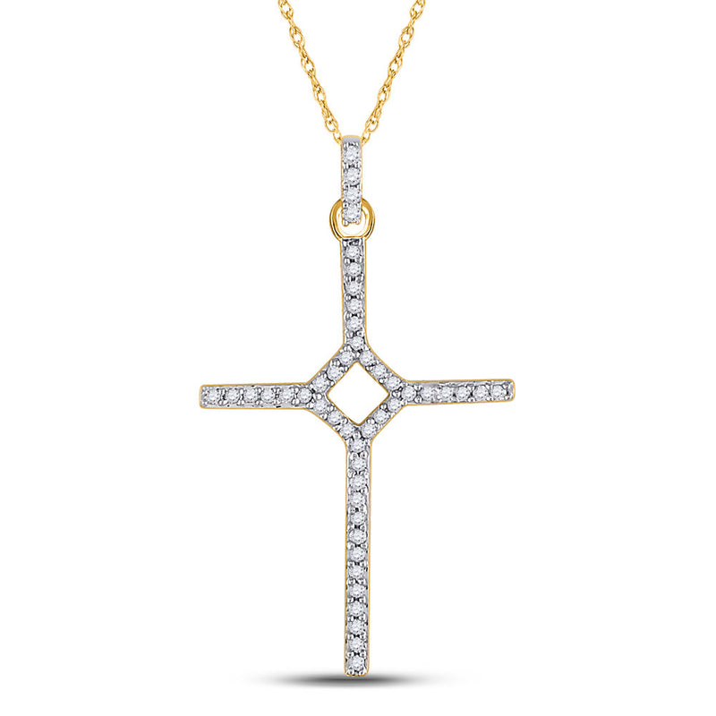 10kt Yellow Gold Womens Round Diamond Cross Pendant 1/6 Cttw