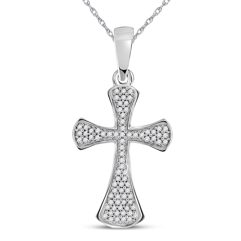 10kt White Gold Womens Round Diamond Cross Pendant 1/4 Cttw