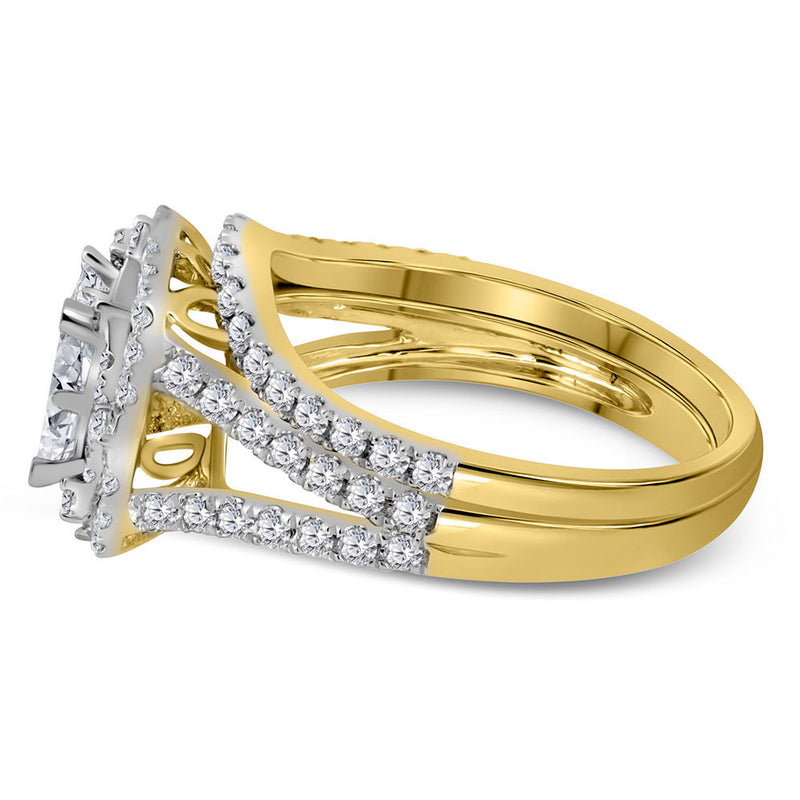 14kt Yellow Gold Princess Diamond Bridal Wedding Ring Band Set 1-1/2 Cttw