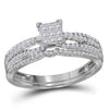 14kt White Gold Princess Diamond Cluster Bridal Wedding Ring Band Set 1/2 Cttw