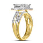 14kt Yellow Gold Princess Diamond Halo Bridal Wedding Ring Band Set 1-3/4 Cttw