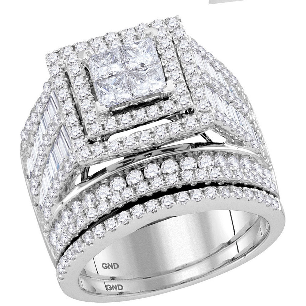 14kt White Gold Princess Diamond Bridal Wedding Ring Band Set 3 Cttw