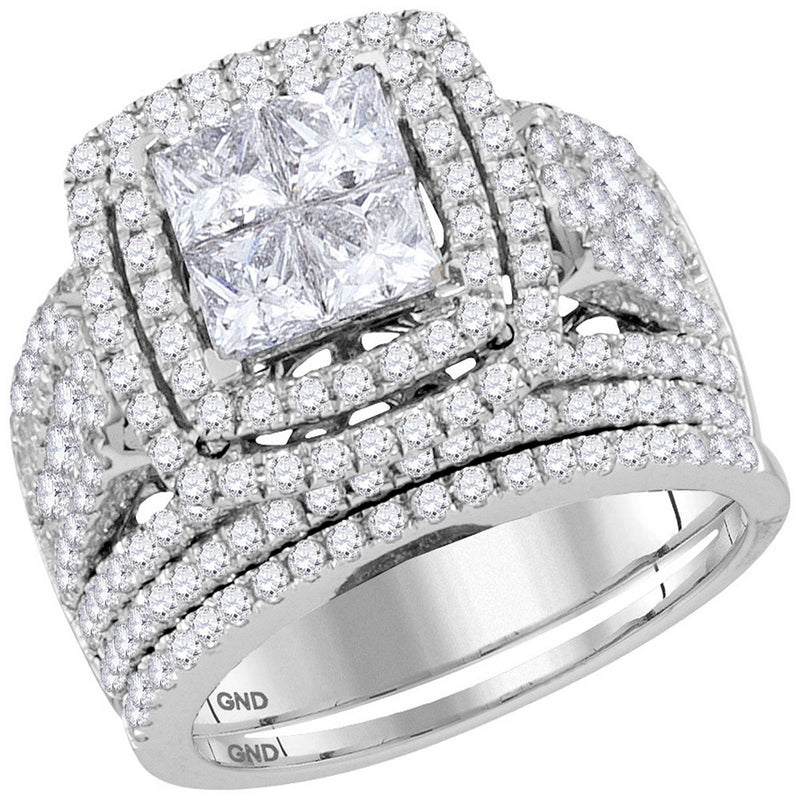 14kt White Gold Princess Diamond Bridal Wedding Ring Band Set 3 Cttw