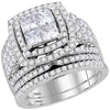 14kt White Gold Princess Diamond Halo Bridal Wedding Ring Band Set 3 Cttw