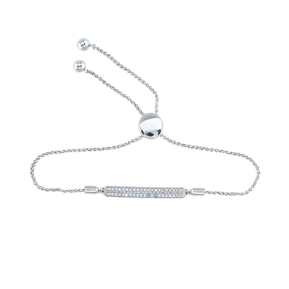 Sterling Silver Womens Round Diamond-accented Bar Bolo Adjustable Bracelet 1/10 Cttw