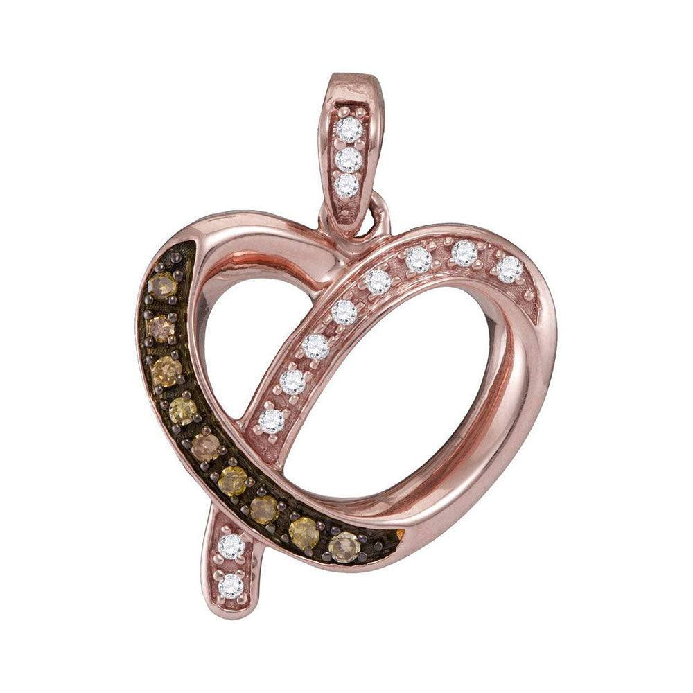 10kt Rose Gold Womens Round Brown Diamond Heart Pendant 1/8 Cttw