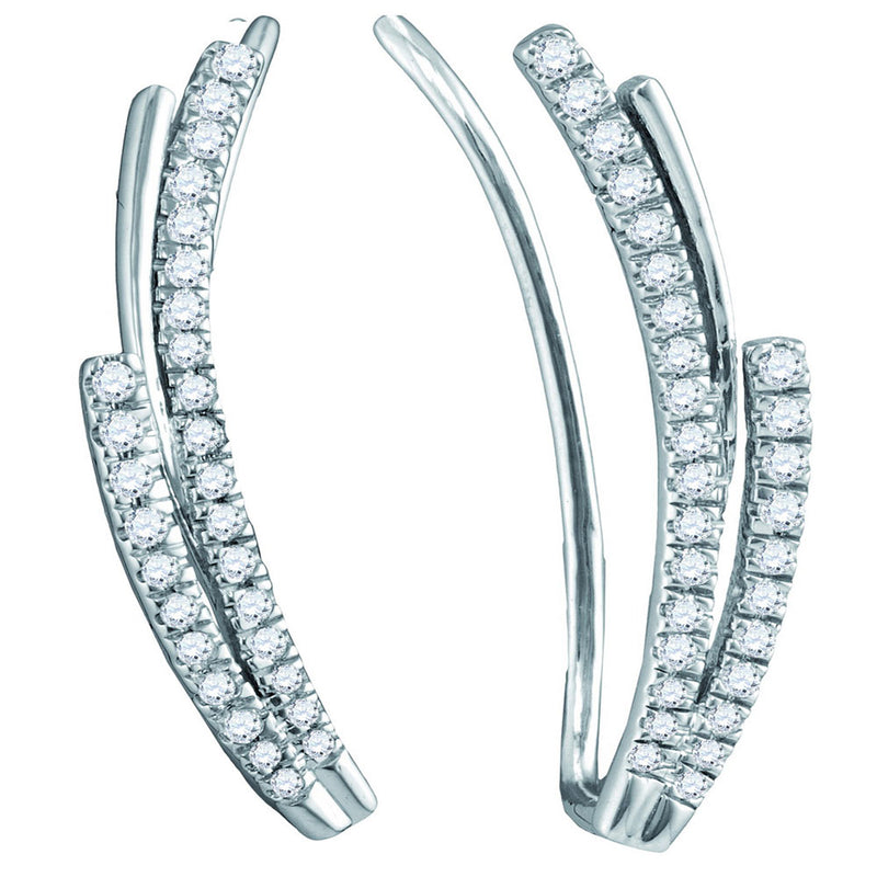 10kt White Gold Womens Round Diamond Double Row Climber Earrings 1/3 Cttw