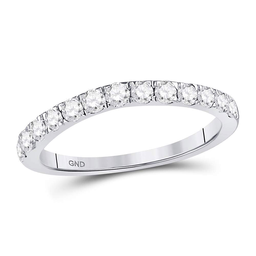 10kt White Gold Womens Round Diamond Single Row Band Ring 1/2 Cttw