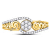 10kt Yellow Gold Womens Round Diamond Flower Cluster Scroll Curl Ring 1/4 Cttw