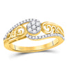 10kt Yellow Gold Womens Round Diamond Flower Cluster Scroll Curl Ring 1/4 Cttw