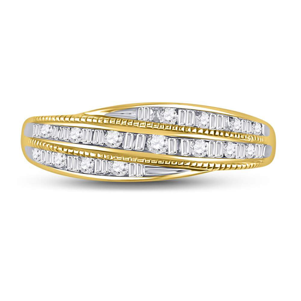 10kt Yellow Gold Womens Round Baguette Diamond Band Ring 1/3 Cttw