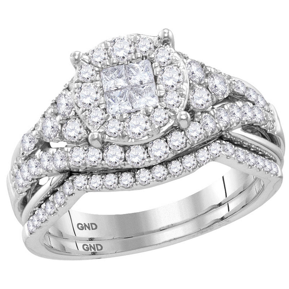 14kt White Gold Princess Diamond Bridal Wedding Ring Band Set 1-1/4 Cttw