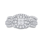 14kt White Gold Princess Round Diamond Bridal Wedding Ring Band Set 1 Cttw