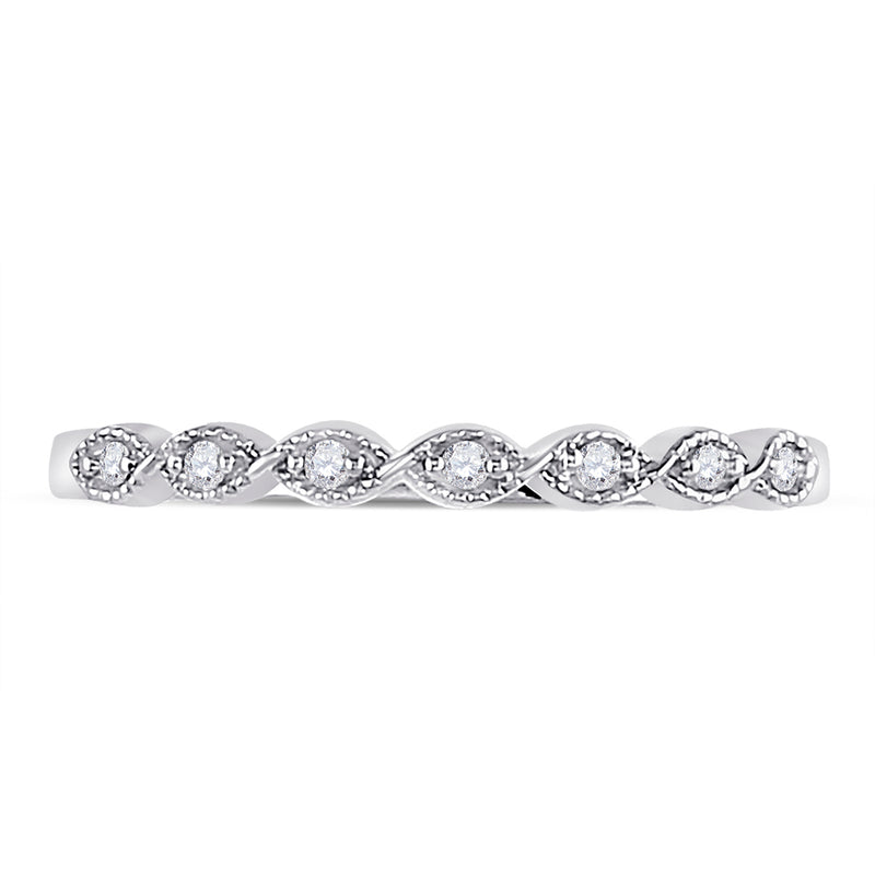 14kt White Gold Womens Round Diamond Classic Stackable Band Ring 1/20 Cttw