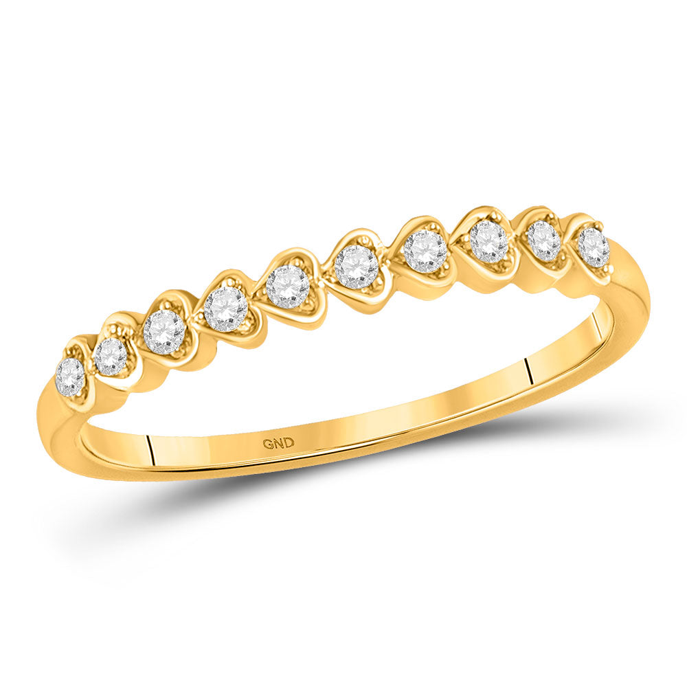 10kt Yellow Gold Womens Round Diamond Heart Stackable Band Ring 1/10 Cttw