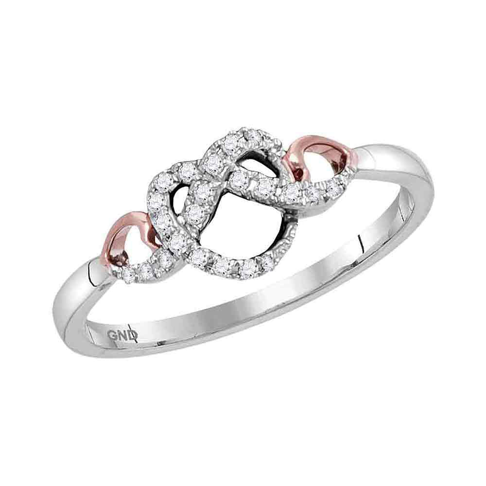 10kt Two-tone White Gold Womens Round Diamond Infinity Knot Heart Ring 1/10 Cttw