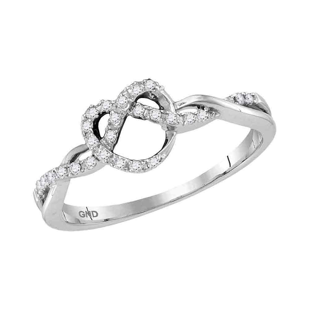 10kt White Gold Womens Round Diamond Heart Pretzel Ring 1/8 Cttw