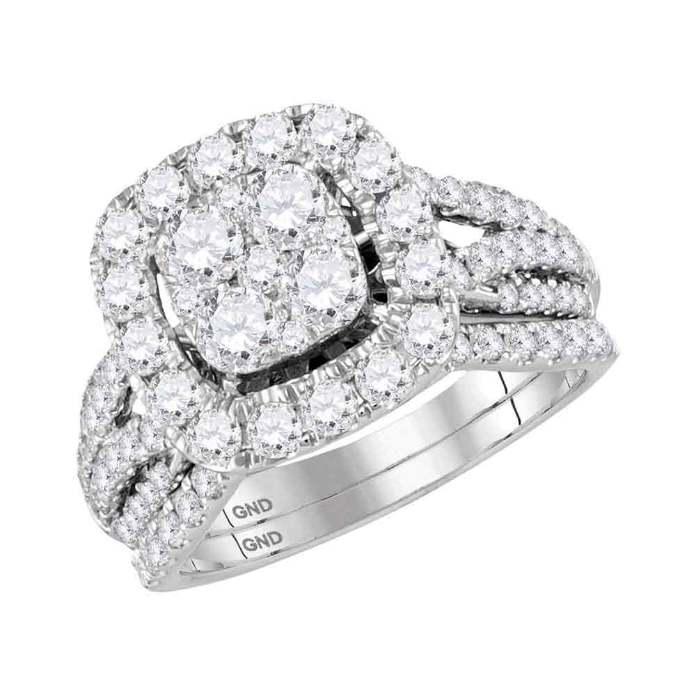 14kt White Gold Round Diamond Bridal Wedding Ring Band Set 2 Cttw