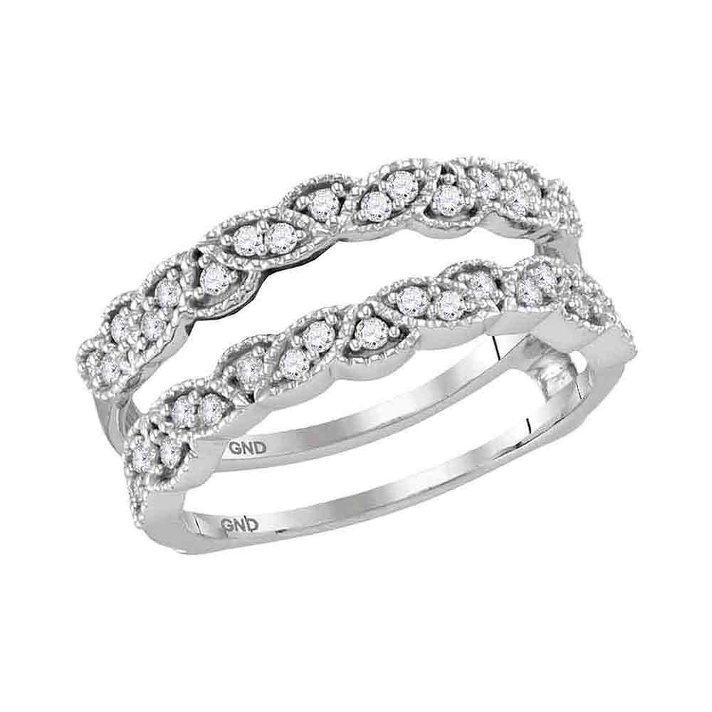 14kt White Gold Womens Round Diamond Milgrain Solitaire Enhancer Wedding Band 1/3 Cttw