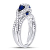 14kt White Gold Round Diamond Blue Sapphire Bridal Wedding Ring Set 1-3/8 Cttw