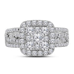 14kt White Gold Round Diamond Cluster Bridal Wedding Engagement Ring 1-1/2 Cttw