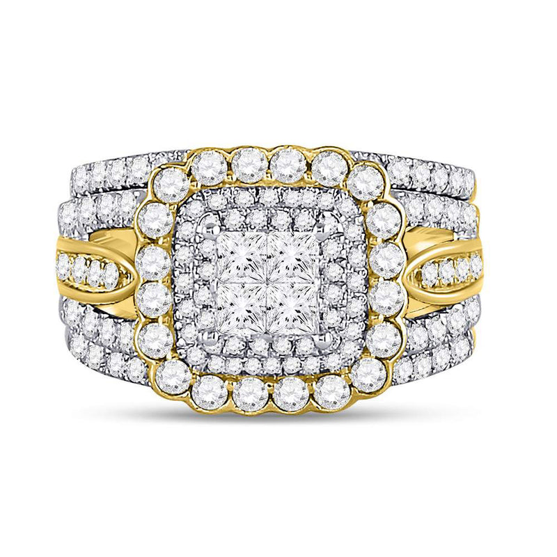 14kt Yellow Gold Princess Diamond Bridal Wedding Ring Band Set 2 Cttw