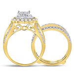 14kt Yellow Gold Princess Diamond Bridal Wedding Ring Band Set 2 Cttw