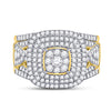 14kt Yellow Gold Round Diamond Cluster Bridal Wedding Ring Band Set 1-1/2 Cttw