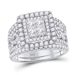 14kt White Gold Princess Diamond Bridal Wedding Ring Band Set 2-1/2 Cttw