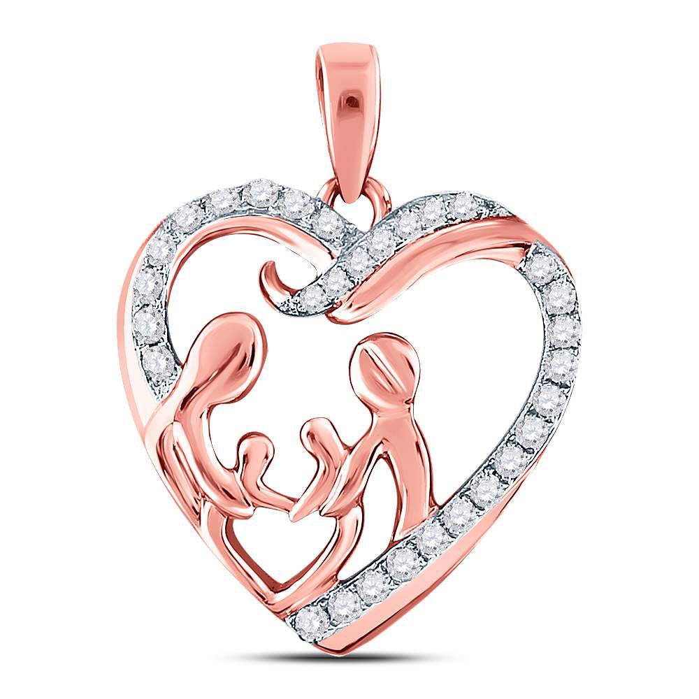 10kt Rose Gold Womens Round Diamond Mother Children Family Heart Pendant 1/4 Cttw