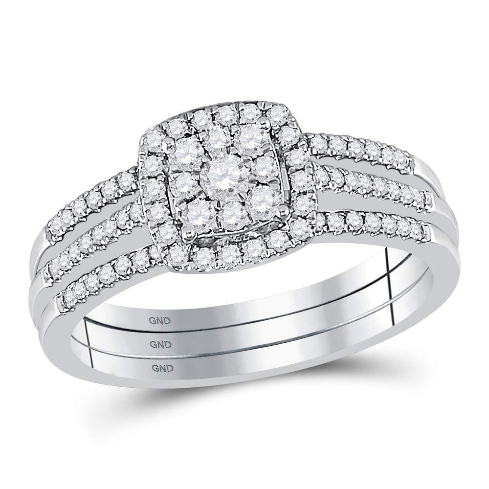 10kt White Gold Round Diamond 3-Piece Bridal Wedding Ring Band Set 1/2 Cttw