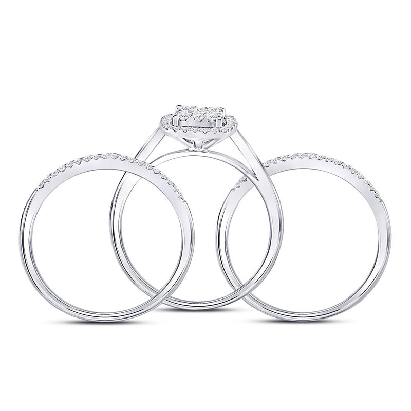 10kt White Gold Round Diamond 3-Piece Bridal Wedding Ring Set 1/2 Cttw