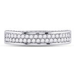 14kt White Gold Womens Round Diamond 2-Row Wedding Band 1 Cttw