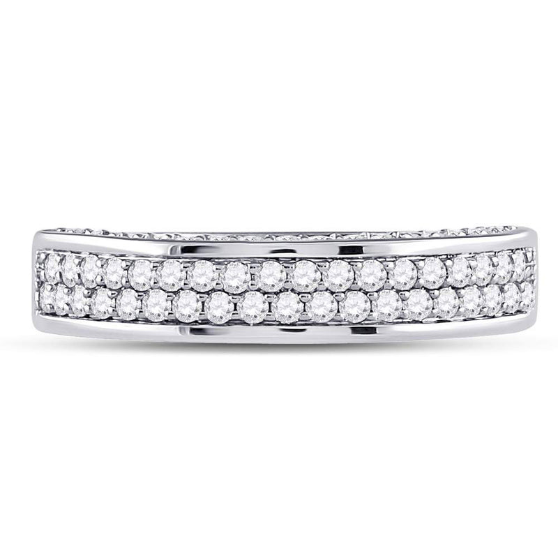 14kt White Gold Womens Round Diamond 2-Row Wedding Band 1 Cttw