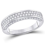 14kt White Gold Womens Round Diamond 2-Row Wedding Band 1 Cttw