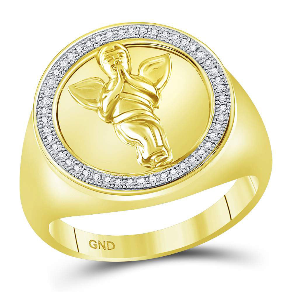 10kt Yellow Gold Mens Round Diamond Circle Angel Ring 1/6 Cttw